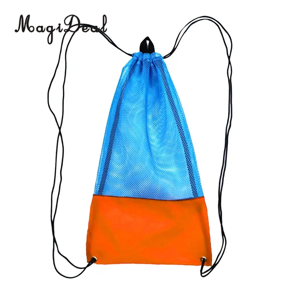 MagiDeal Drawstring Backpack Mesh Gear Bag With Shoulder Strap for Scuba Diving Swim Fins Goggles Mask Snorkeling Equipment