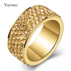 Gold Crystal Jewelry Free Shipping Wholesale Gold Color Stainless Steel Crystal Weddind Rings for women