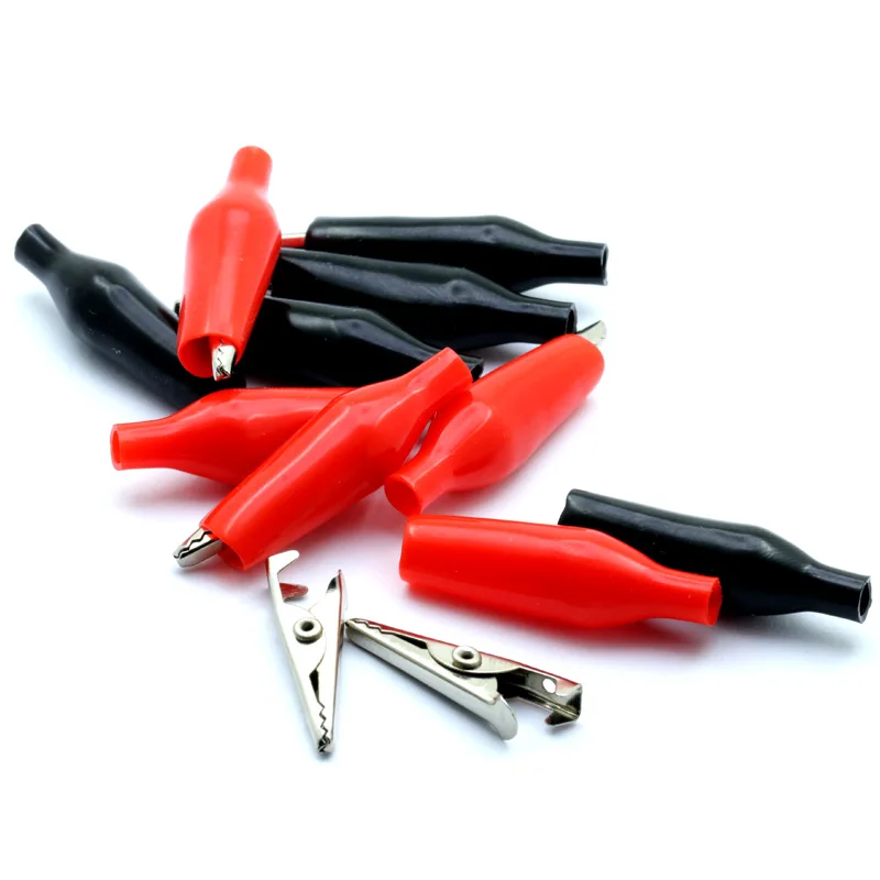 10pcs/lot 28mm Metal Alligator Clip G98 Crocodile Electrical Clamp for Testing Probe Meter Black and Red with Plastic Boot