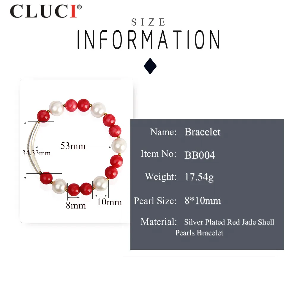 CLUCI  New Whit Shell Pearl Bracelet For Women Jewelry  10mm Red Jade Jewelry Bracelets BB004SB