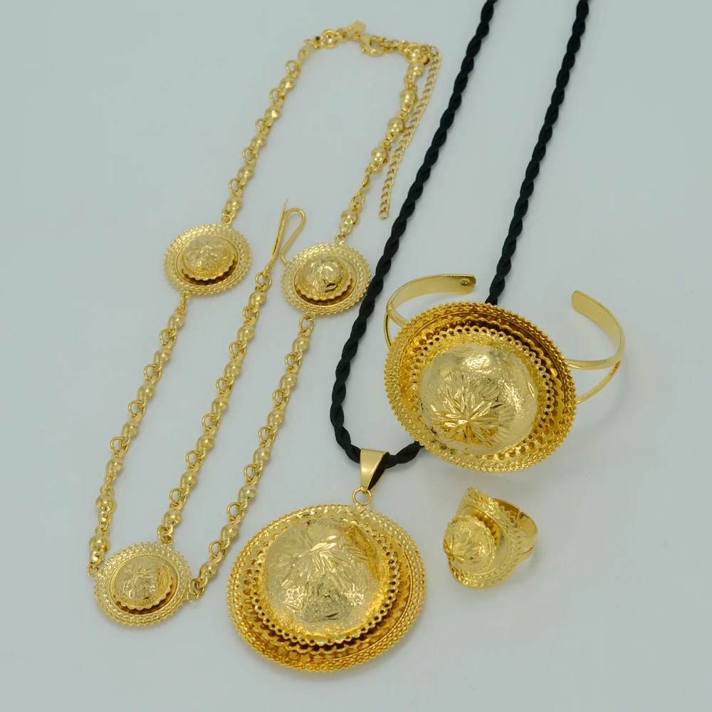 Anniyo Ethiopian Traditional Jewelry set Necklace/Ring/Bangle/Forehead Chain Ethiopia Gold Color  Eritrea Items #LS00001