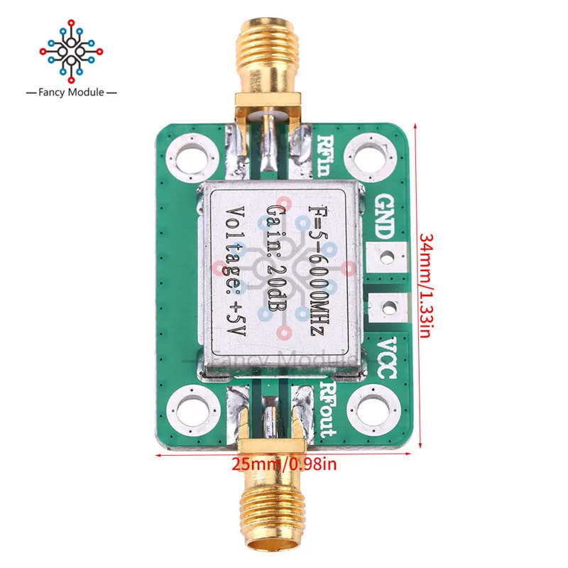 5-6000MHz Gain 20dB Broadband RF VHF UHF Signal Power Amplifier Board Module VFH UHF SHF LNA 5V