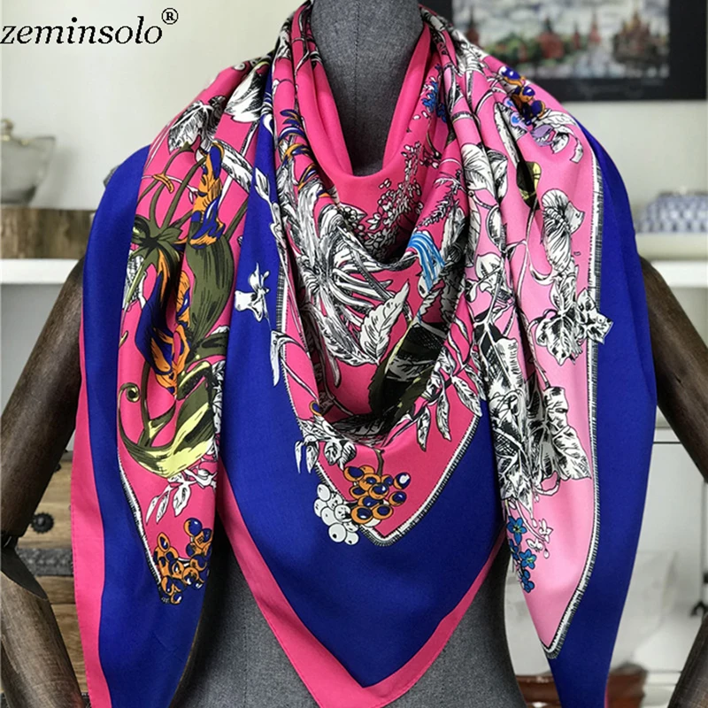 130*130cm Scarves For Women Floral Printed Silk Scarf Large Square Scarves Female Bandana Fashion Hijab Kerchief Shawls