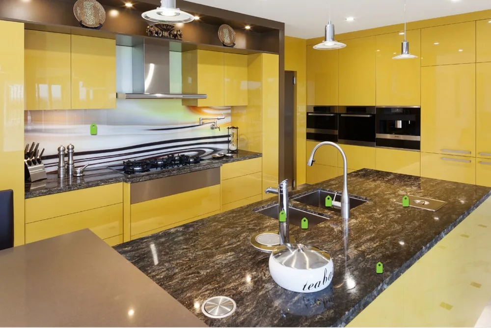 2017 hot sales 2PAC kitchen cabinets yellow colour modern high gloss lacquer kitchen furnitures pantry L1606071