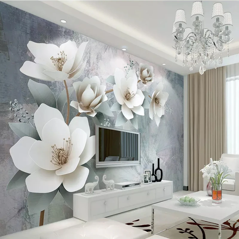 

Custom 3D Murals Wallpaper 3D Vintage Embossed Flowers TV Background Wall Cloth Living Room Hotel Luxury Decor Wall Papers Roll