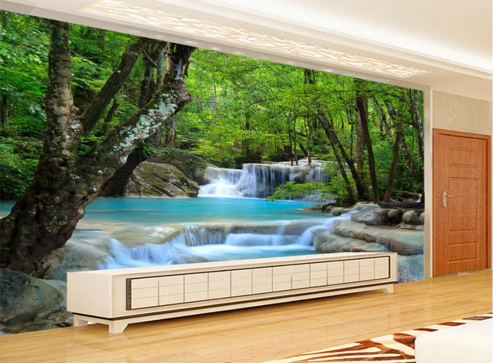 

3d mural wallpaper 3d room wallpaper landscape TV backdrop beautiful and romantic woods waterfall