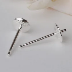 Solid 925 Sterling Silver Earring Studs Ear Post Finding with Cupped Pad for Holding Pearl Gemstone Beads