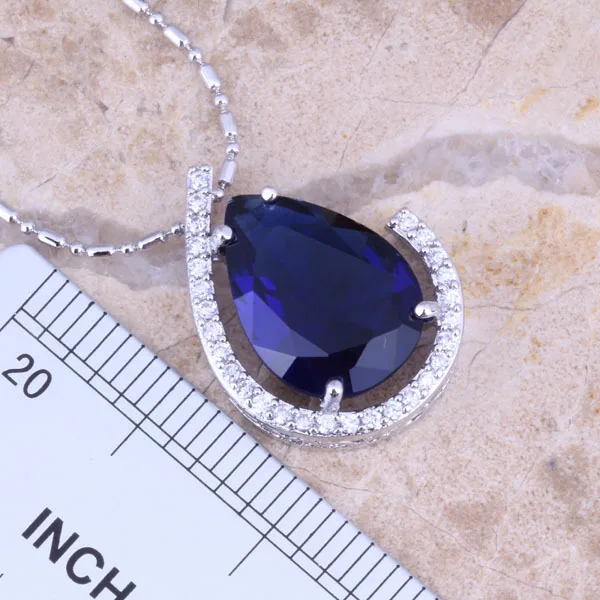 Blue Cubic Zirconia White CZ Silver Plated Jewelry Sets Earrings Pendant Ring Size 6 / 7 / 8 / 9 / 10 / 11 / 12 S0454