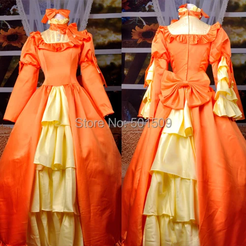 orange ruffels bowknot gothic cartoon cosplay medieval dress Renaissance Gown queen Victorian /Marie Antoinette/ Belle Ball