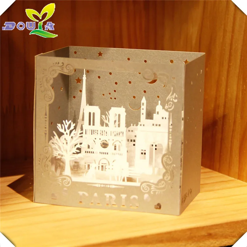 3D creative romantic wedding three-dimensional paper cards New York Paris city landscape of small business card