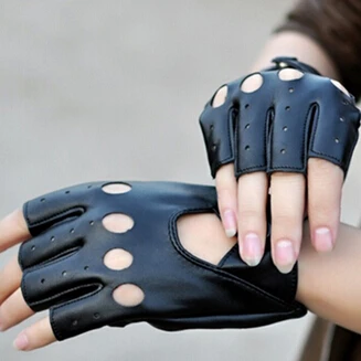 Fashion Half Finger Driving Women Comfortable Gloves PU Leather Fingerless Gloves For Women Black