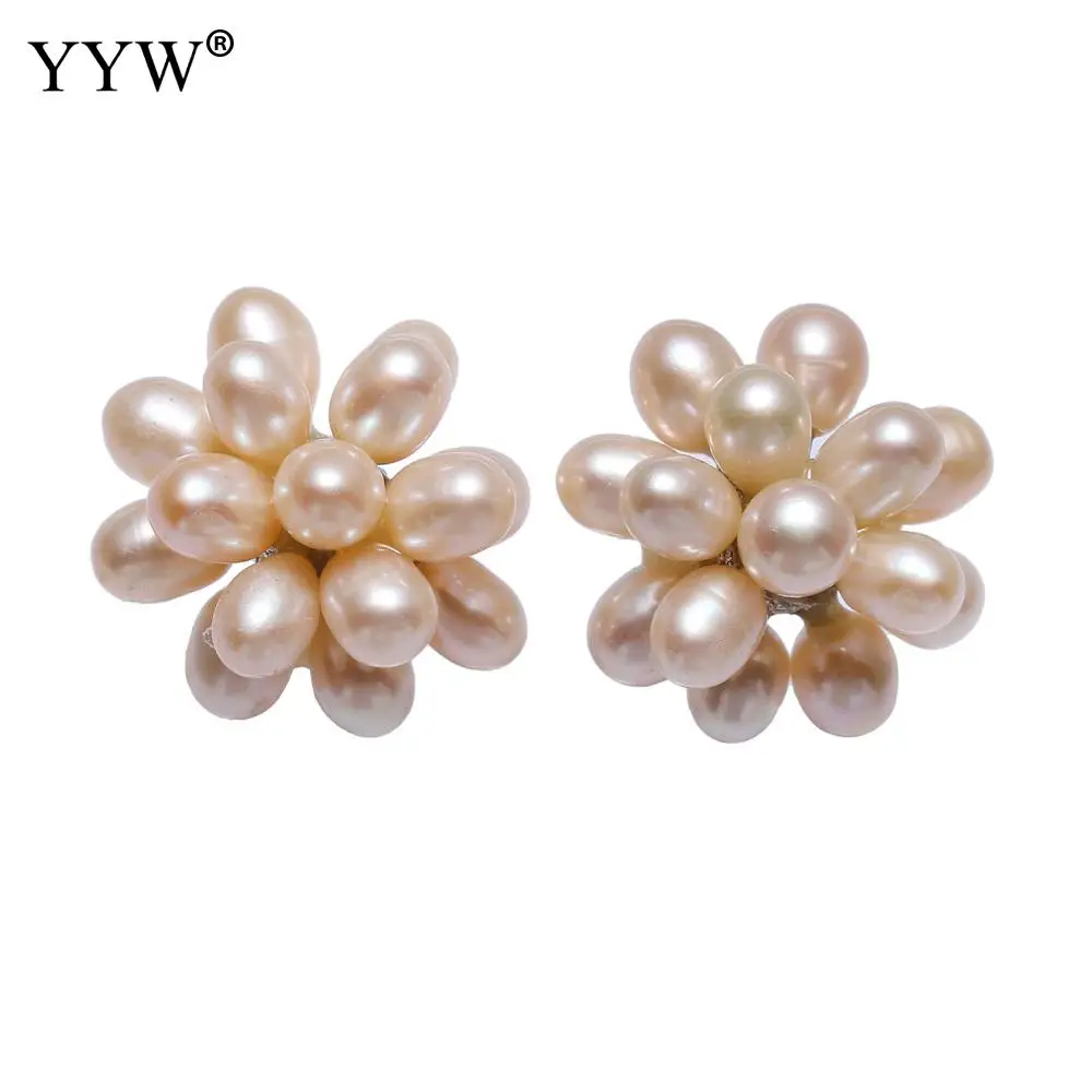 Natural Freshwater Pearls Stud Earrings For Women Jewelry 4-5mm Pink Big Pearls Bunch Statement Earrings Female Brincos