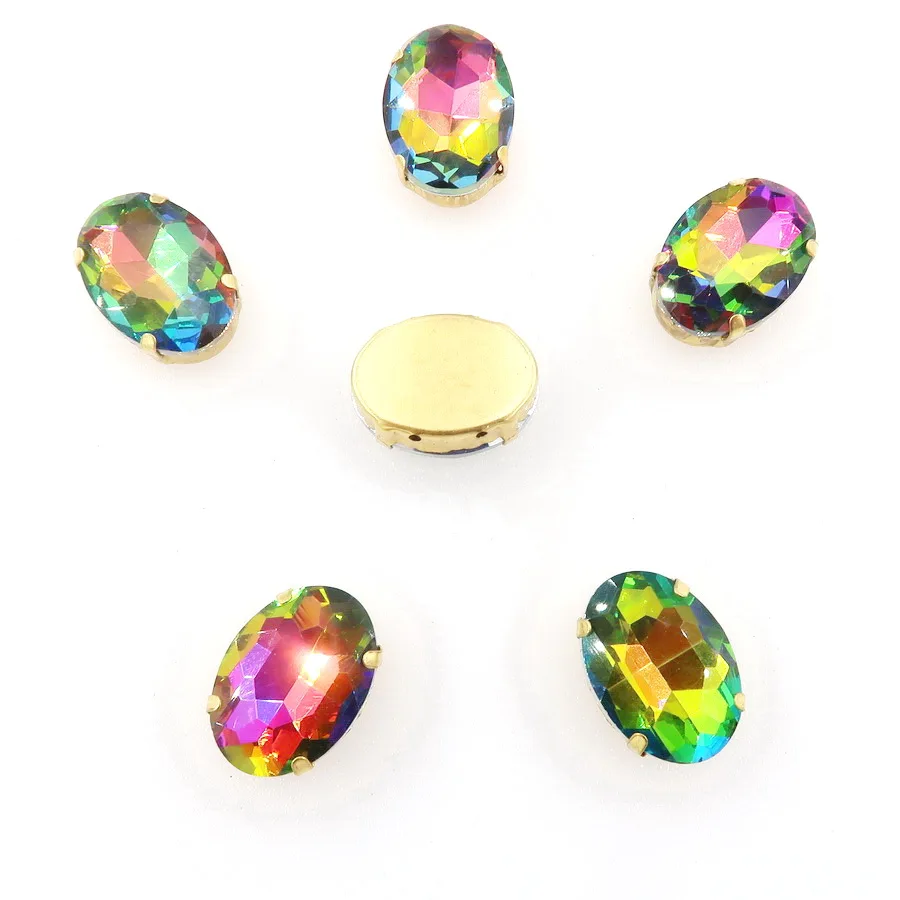 Ovale Gold-Krallenfassungen 10*14mm 13*18mm 20 Stück/Packung Regenbogen- & Jelly-AB-Farben Glaskristall zum Aufnähen Strass-Applikation DIY – Detail 1