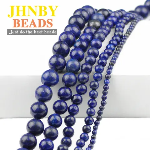 JHNBY AAA Lapis Lazuli 비즈 천연석 4/6/8/10/12MM 블루 컬러 광석 공 루즈 비즈 쥬얼리 팔찌 만들기 DIY