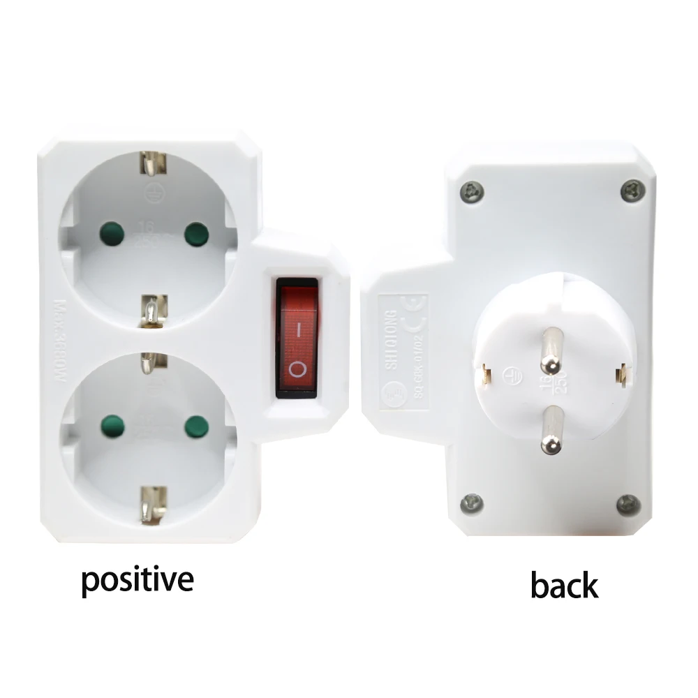 Rdxone 16A European Type Conversion Plug 1 TO 2 Way EU Standard Power Adapter Socket with Switch