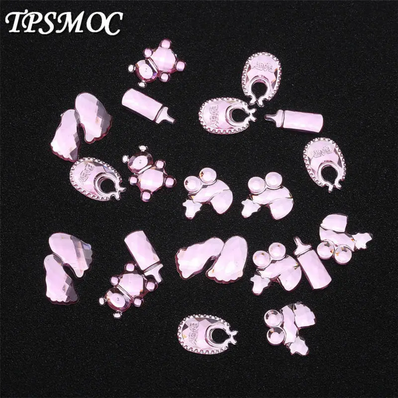 100PCS Mixed 5 Design Acrylic rhinestones baby shower party favors for Boys & Girls birthday party decoration baptism gift