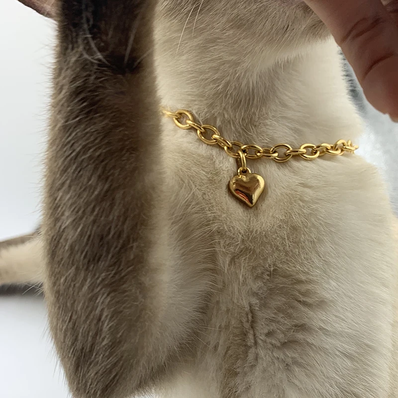 Charm Necklace 6mm Gold Color Heart Collar Chain for Pet Dog Cat Jewelry Stainless Steel Necklace Holiday Decoration