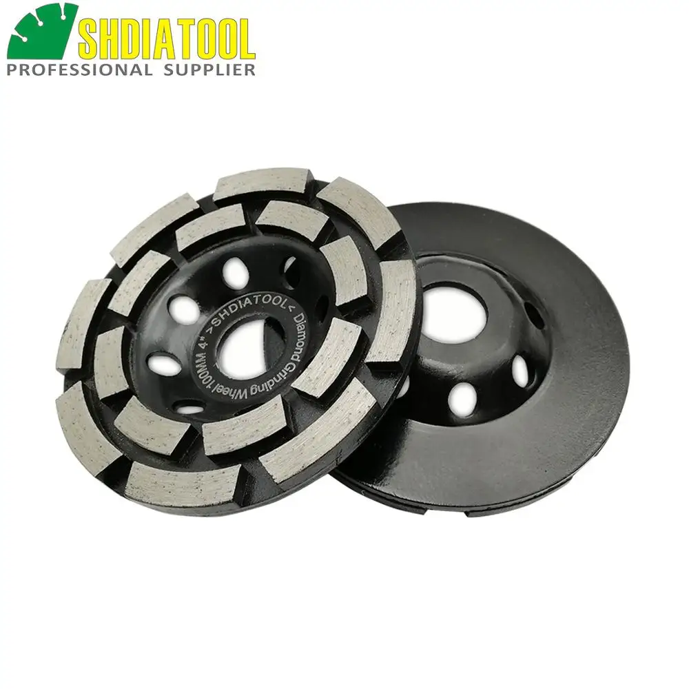 SHDIATOOL 2pcs Dia100mm Diamond Double Row Cup Wheel For Concrete & Masonry, 4inch Grinding Wheel, Bore 16mm