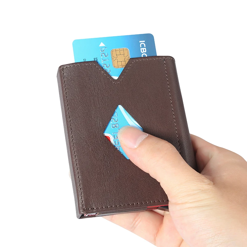 New design Business ID Travel Wallet Automatic Pop Up ID Credit Card Holder Unisex Card Case Stainless Steel leather walletNew c