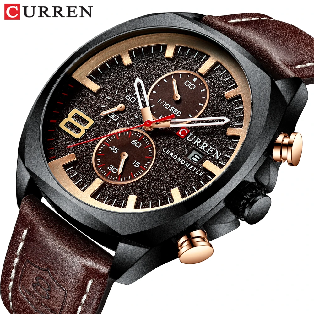 2019 New CURREN Luxury Top Brand Men Military Sport Watches Men\'s Quartz Clock Leather Waterproof Date Wristwatch Reloj Hombre