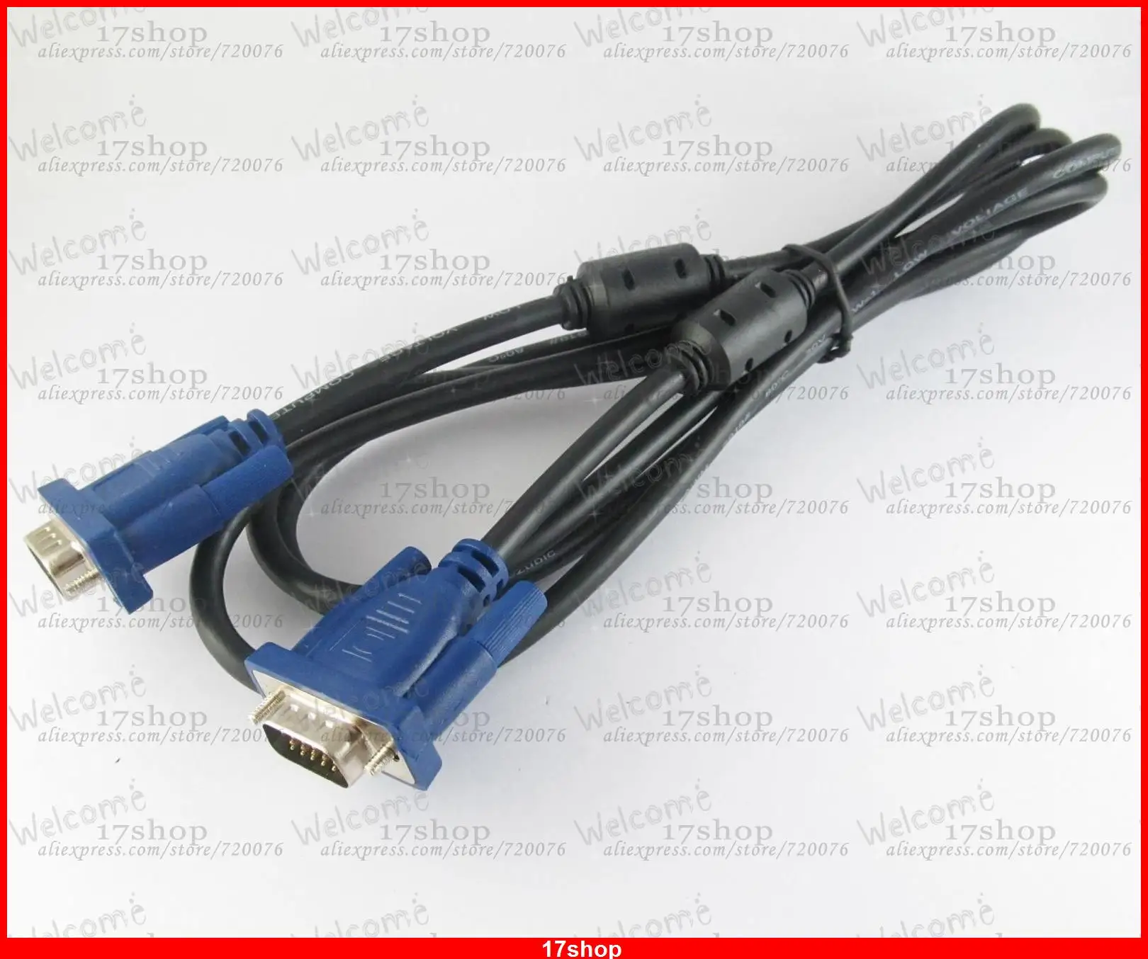 1 Set Monitor VGA SVGA DB15 Male to DB15 Male Cable with 2 Magnetic Rings Black