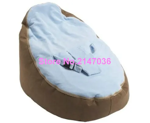 Suede Brown with blue cover Baby infant Bean Bag Snuggle Bed Portable Seat No Filling