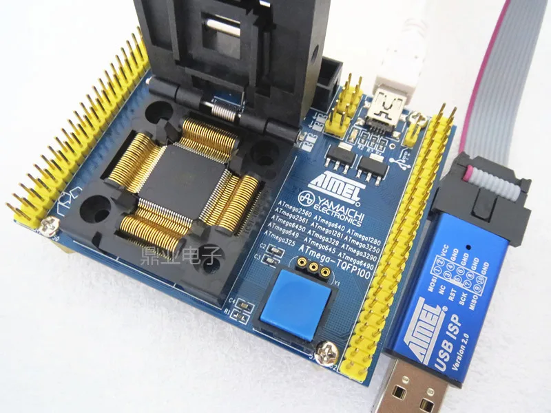 Clamshell QFP100 ATmega2560/640/1280/2561/1281/3250 with USB downloader IC Burning seat Adapter Test Socket test bench