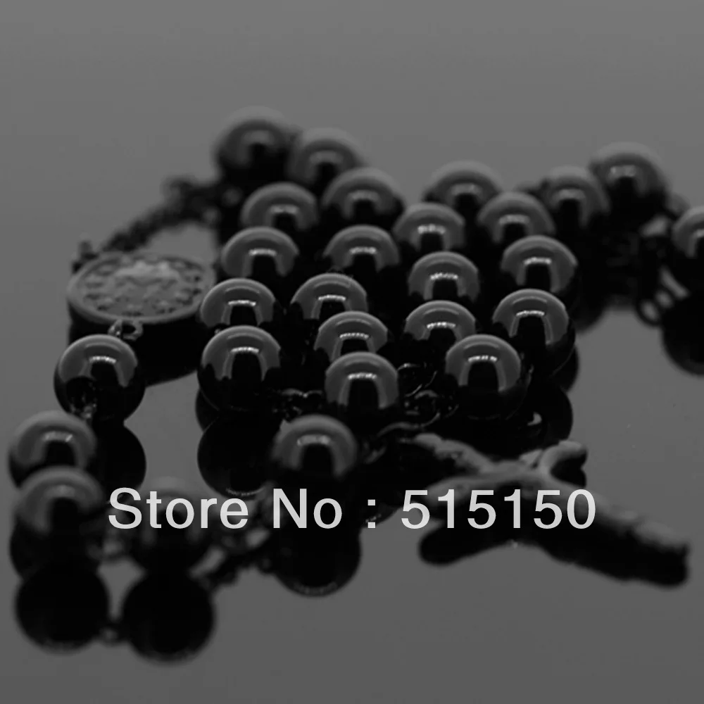 MEN`S STAINLESS STEEL BLACK ROSARY CHAIN NECKLACE(30\