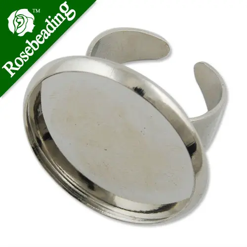 

25mm Round Adjustable Shallow bottom Imitation Rhodium plated Ring Base Setting With 25 MM round Pad,Sold 20PCS Per PKG