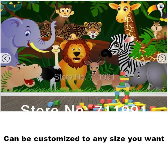 Free shipping custom Jungle Animals Wallpaper Mural Background wallpaper mural