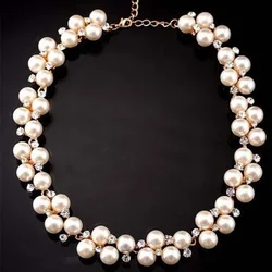 2016 New Good Quality Inlaid With Imitation Short Choker Pearl Necklace  Beads Chain Women Simulated Necklac