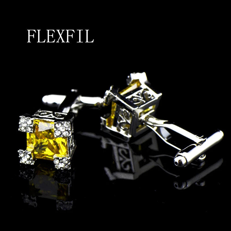 

Jewelry french shirt cufflink for mens Yellow crystal Cuffs link Button male crystal High Quality Luxury Wedding Free Shipping