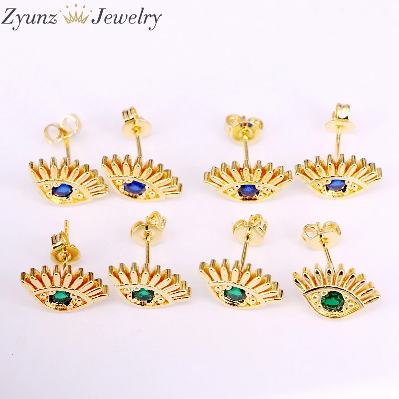 10 Pairs, Women's Jewelry Fashion Tiny Eyelash CZ Eye Stud Earrings Gift For Girls Kids Lady