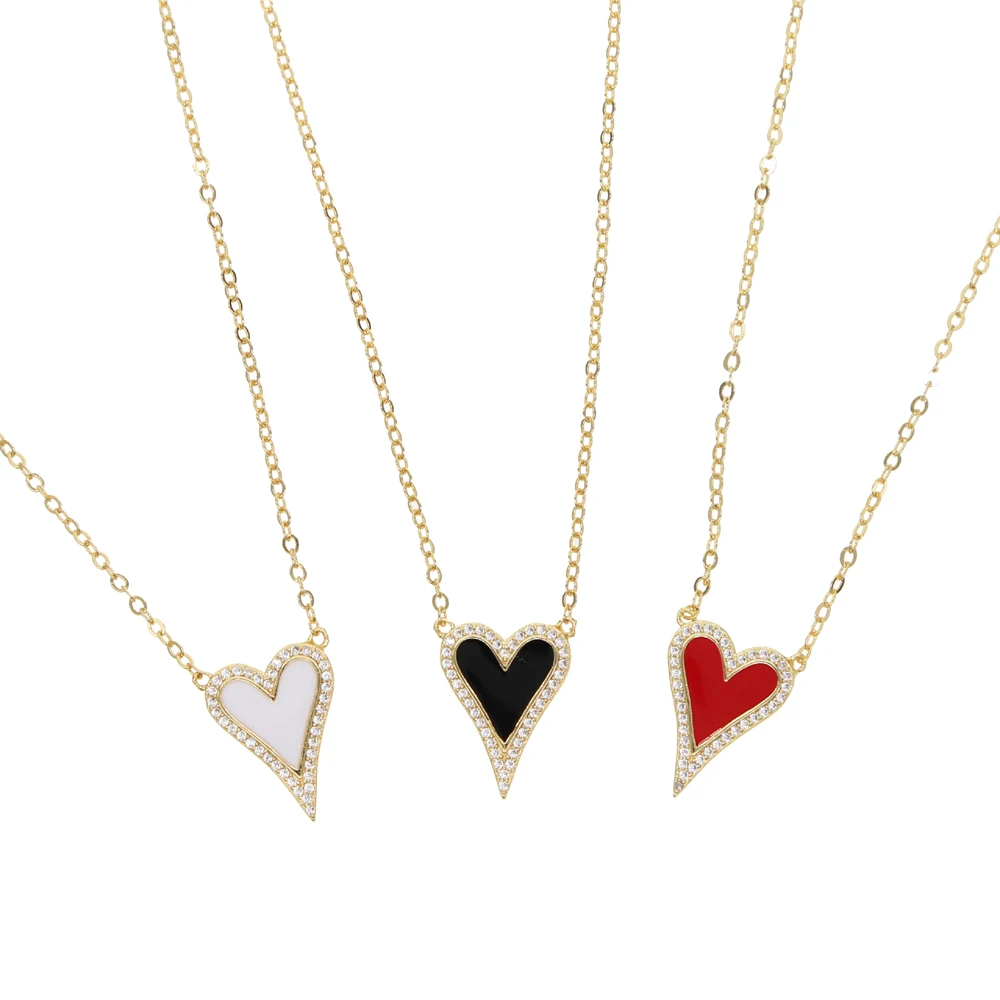Delicate Shiny Micro Pave Cz White Red Black Cute Heart Shape Pendant Necklace For Women Girl Lovely Charm Fashion Jewelry
