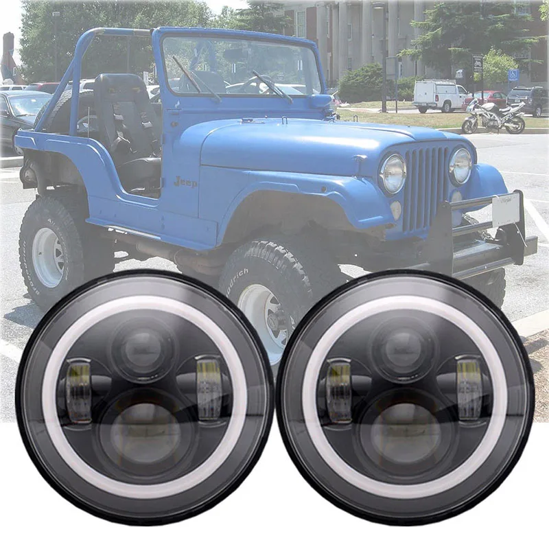 For 97-15 Jeeps Wrangler LED Headlights with Angel eyes 7'' Round LED Headlamp for Wrangler JK Hummer LandRover