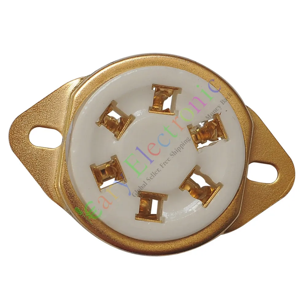 Wholesale and retail 4pc 6pin Gold Ceramic vacuum tube sockets valve Fr 310 366 audio amps radio DIY free shipping