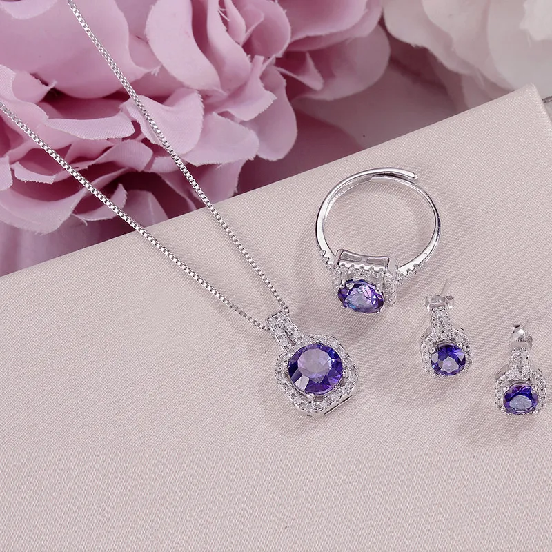 

Fine Jewelry Sets For Women S925 Silver 100% Natural Tanzanite Square Blue Gemstone Ring Necklace Pendant Stud Earrings CCS009