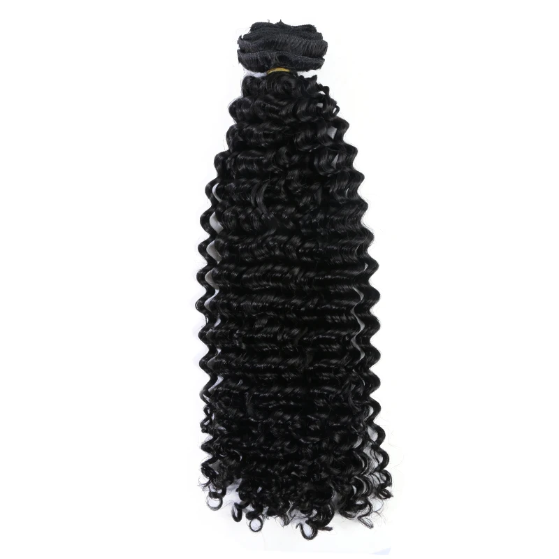 Brasil Afro Kinky Curly Klip Di Ekstensi Rambut Manusia Hitam Mesin Remy Rambut 7 Pcs Lot 120 G/set gratis Pengiriman