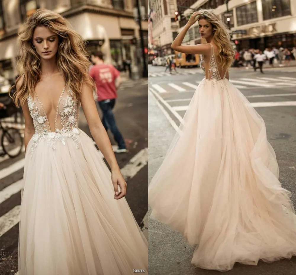 Vestido De novia personalizado, traje Sexy con Espalda descubierta, cuello en V, cuentas, color champán, 2024