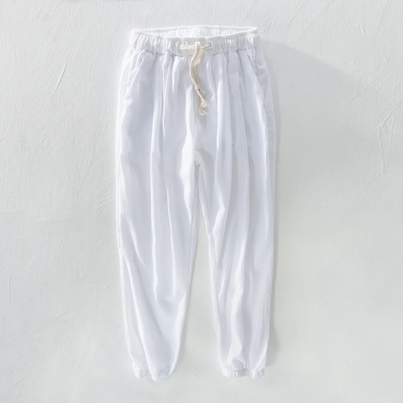 

New brand ankle-length pants men linen and cotton loose white trousers men 29-40 size elastic waist pants mens pantalones