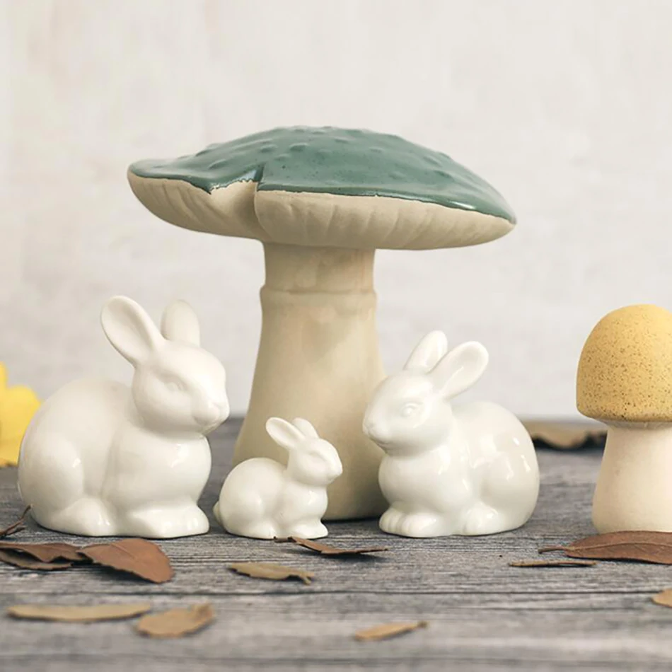 

3pcs/set Lovely Mini white ceramic rabbit family decoration Home Furnishing Micro Landscape Accessory Handcrafts Creative gift