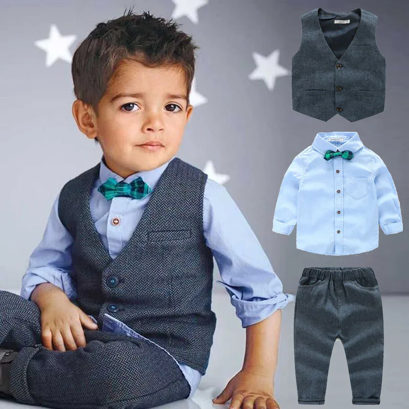 

2-7Years Kids Boy Clothes Gentleman Vest Shirt Pant 3Pcs Set Children Baby Outfits Children Boys Wedding Party Costume A087