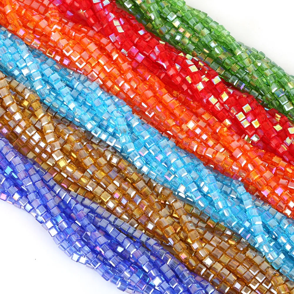 2/3/4/6/8mm Square Facet Rondelle Glass Beads Jewelry Making DIY Crystal Spacer Beads For Bracelets Mix Loose Bead Wholesale