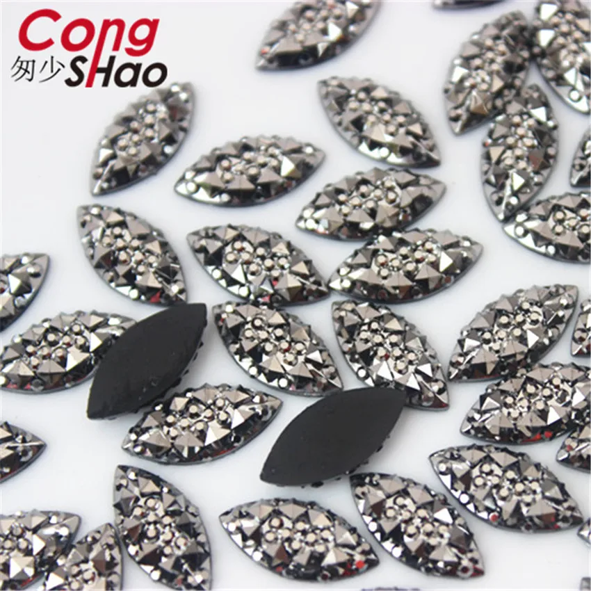 Cong Shao 7*15/9*20/11*24/20*40mm Gun Black Flatback Resin Horse Eye Rhinestone trim DIY costume Button stones and crystal YB312