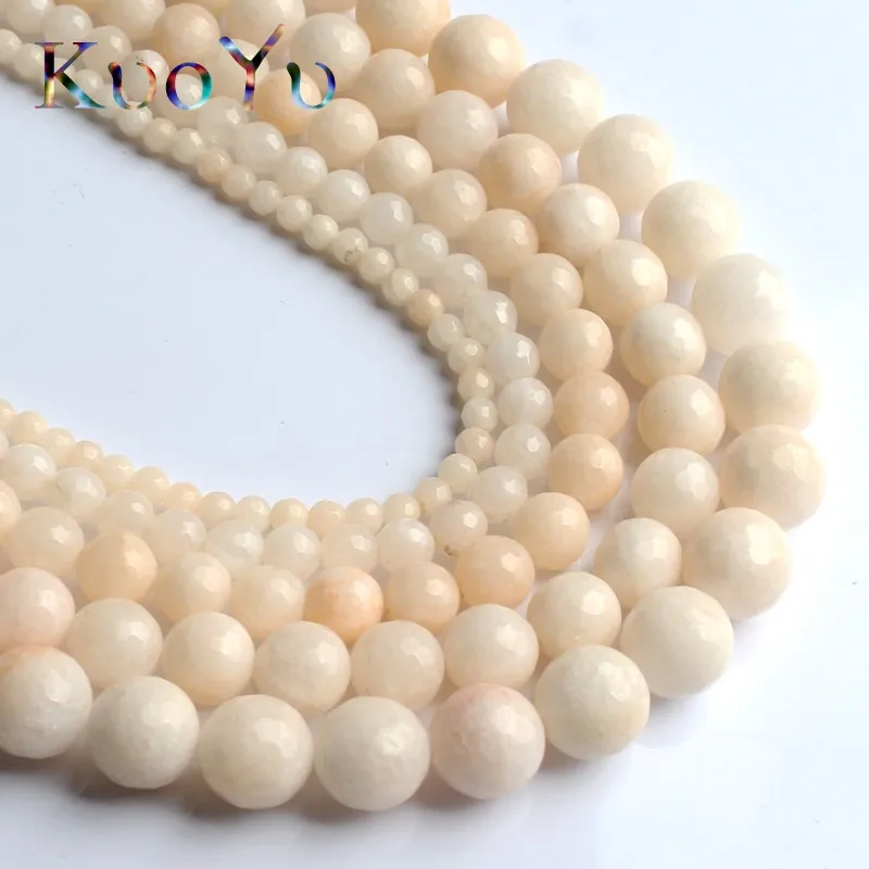 Faceted White Chalcedony Stone Beads Round Loose Spacer Beads 4/6/8/10/12 mm For Jewelry Making DIY Bracelet Necklace 15\'\'Inches