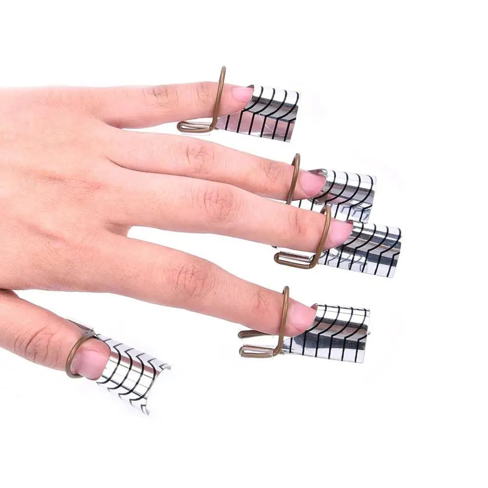 5 pcs Reusable Silver Color Nail Forms For UV Gel Polish Acrylic Nail French Tips Nail Art Styling Tools
