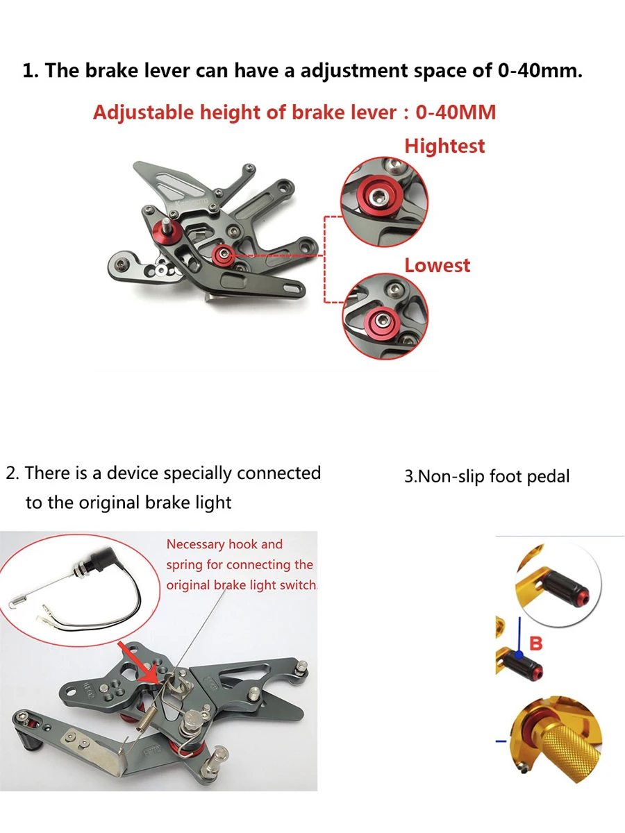 For Kawasaki Ninja250R EX250  2008-2010 2011 2012 2013 2014  CNC Adjustable Footrests Foot Pegs Rider Rearset Footrest Foot Rest