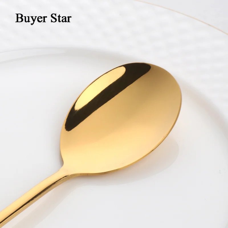 Buyer Star 8 Colors Stainless Steel Spoon With Long Handle Ice Spoon Coffee Spoon Tea Home Kitchen Tableware Spoons Size 21 CM