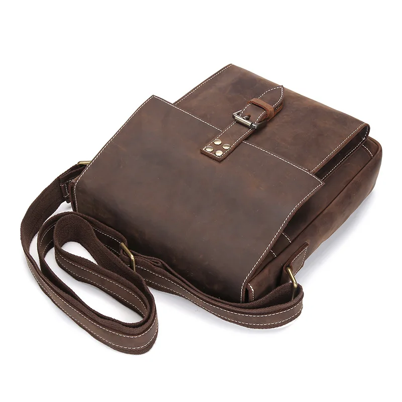 Vintage Crazy Horse Genuine Leather Men Shoulder Bag Leather messenger bag male crossbody bag Sling Casual Bag Brown New 2017