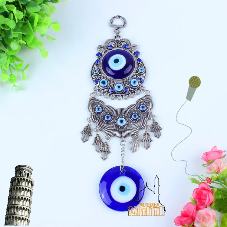 Turkey blue diamond eyes small palm Muslim peace metal pendant Jushi evil house wall hangings